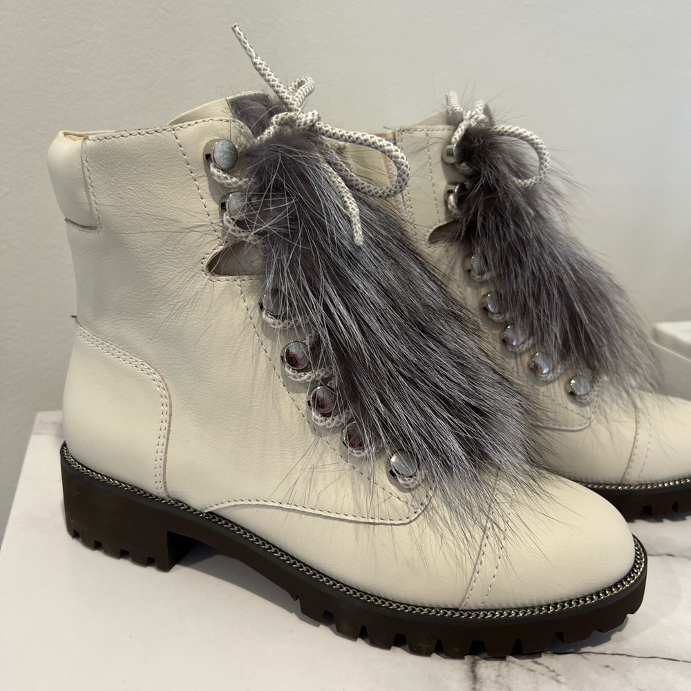 White and grey fur cecelia New York boots